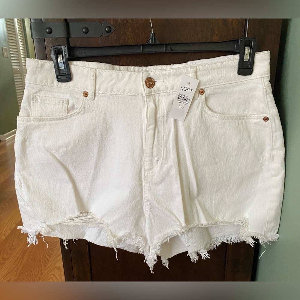 LOFT Women's White Frayed Jean Shorts